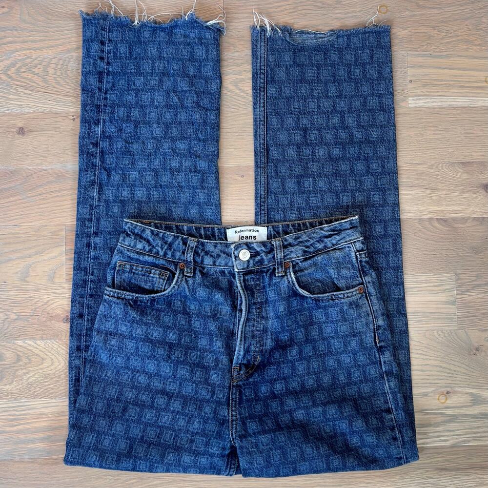 Reformation Cynthia High Rise Straight Patterned Jeans Raw Hem Womens Size 27